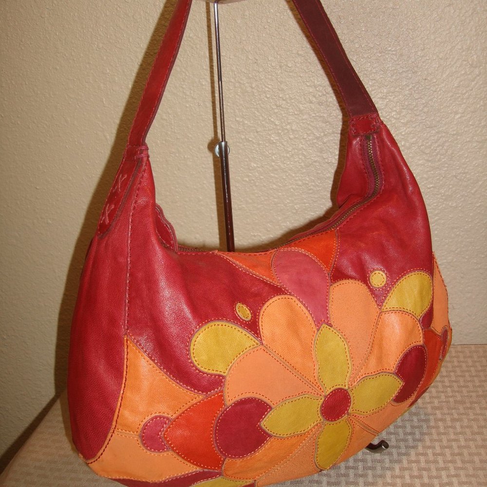 Lucky Brand Floral Patchwork Leather Hobo EUC!